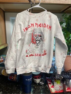Iron Maiden White & Red Graphic Crewneck Sweatshirt